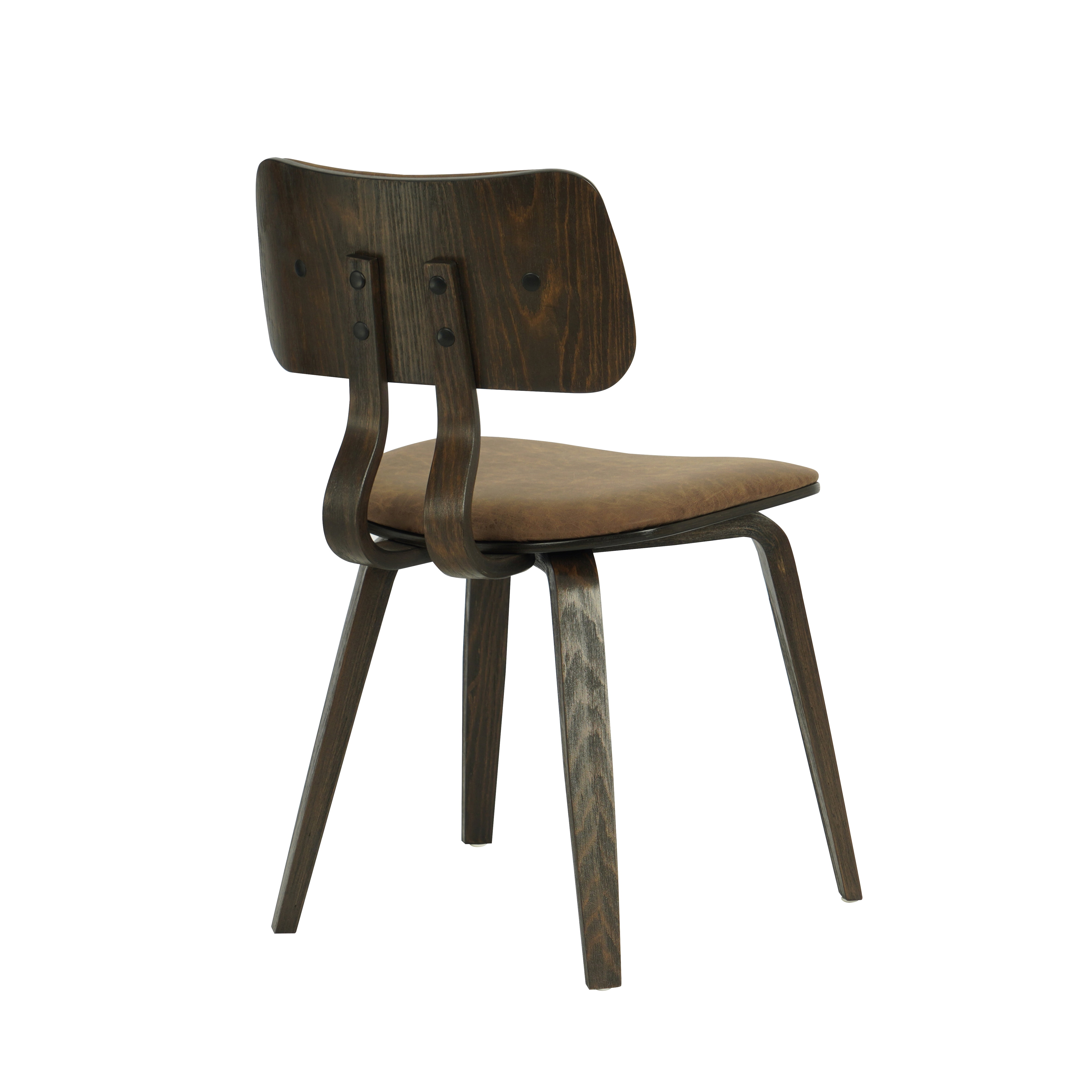 Jaguar Vintage Dark Brown Curved Back Wood Dining Chair with Faux Leather Seat