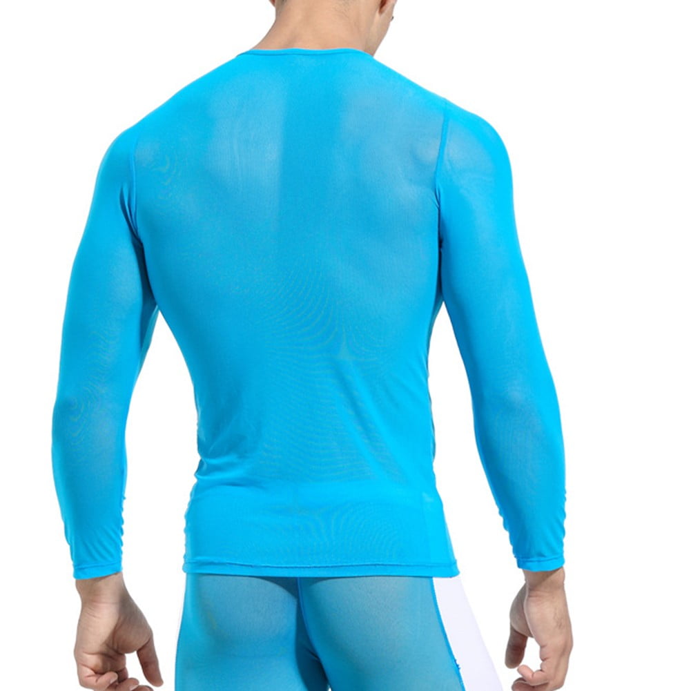 MEN'S SPORTS SHEER Tight Muscle Long Sleeve See Through Mesh T Shirt Top  Tee £6.78 - PicClick UK