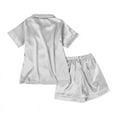 thumbnail image 2 of Little Girls Boys Button Down Pajama Sets Kids Satin Silk Short Sleeve Sleepwear 4-14Y, 2 of 3
