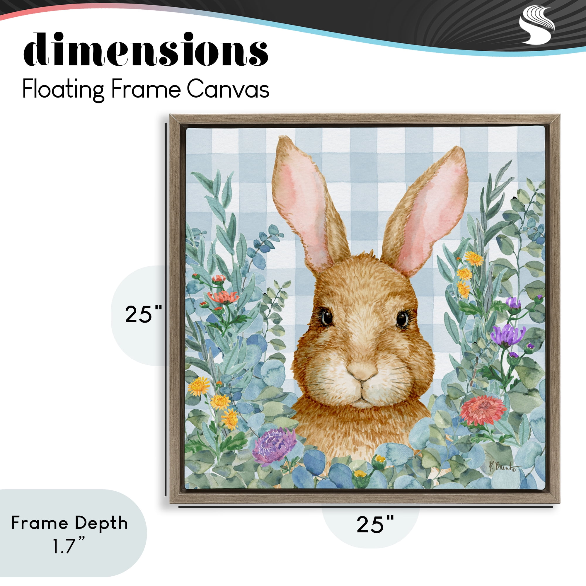 Stupell Industries Rabbit Laurel on Gingham Brown Framed Floater Canvas Wall Art, design by Paul Brent