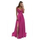 thumbnail image 1 of Vestido de dama de honor Monvelli, largo, cuello vuelto, satinado, fucsia, 16 W, 1 of 7