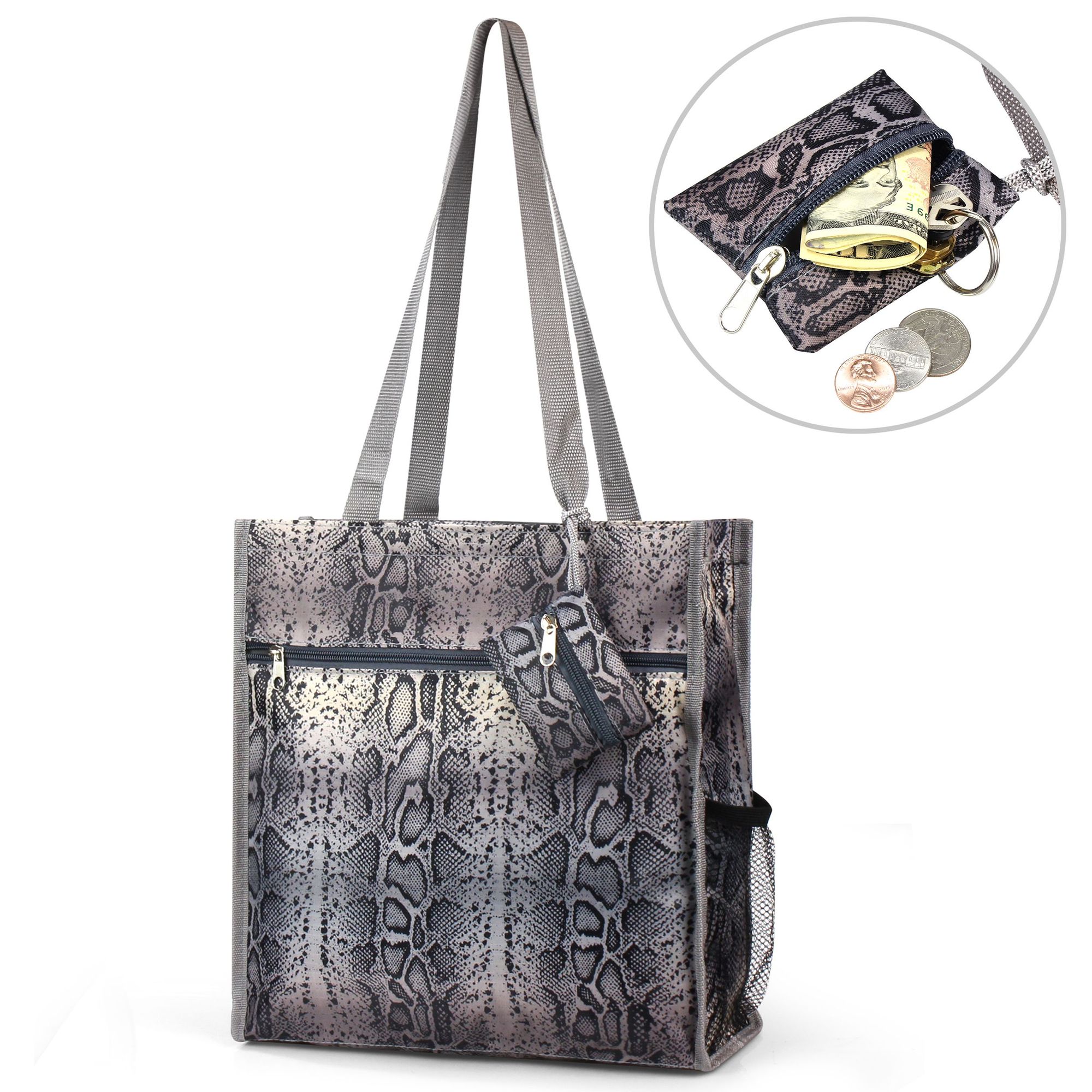 snake print tote bag