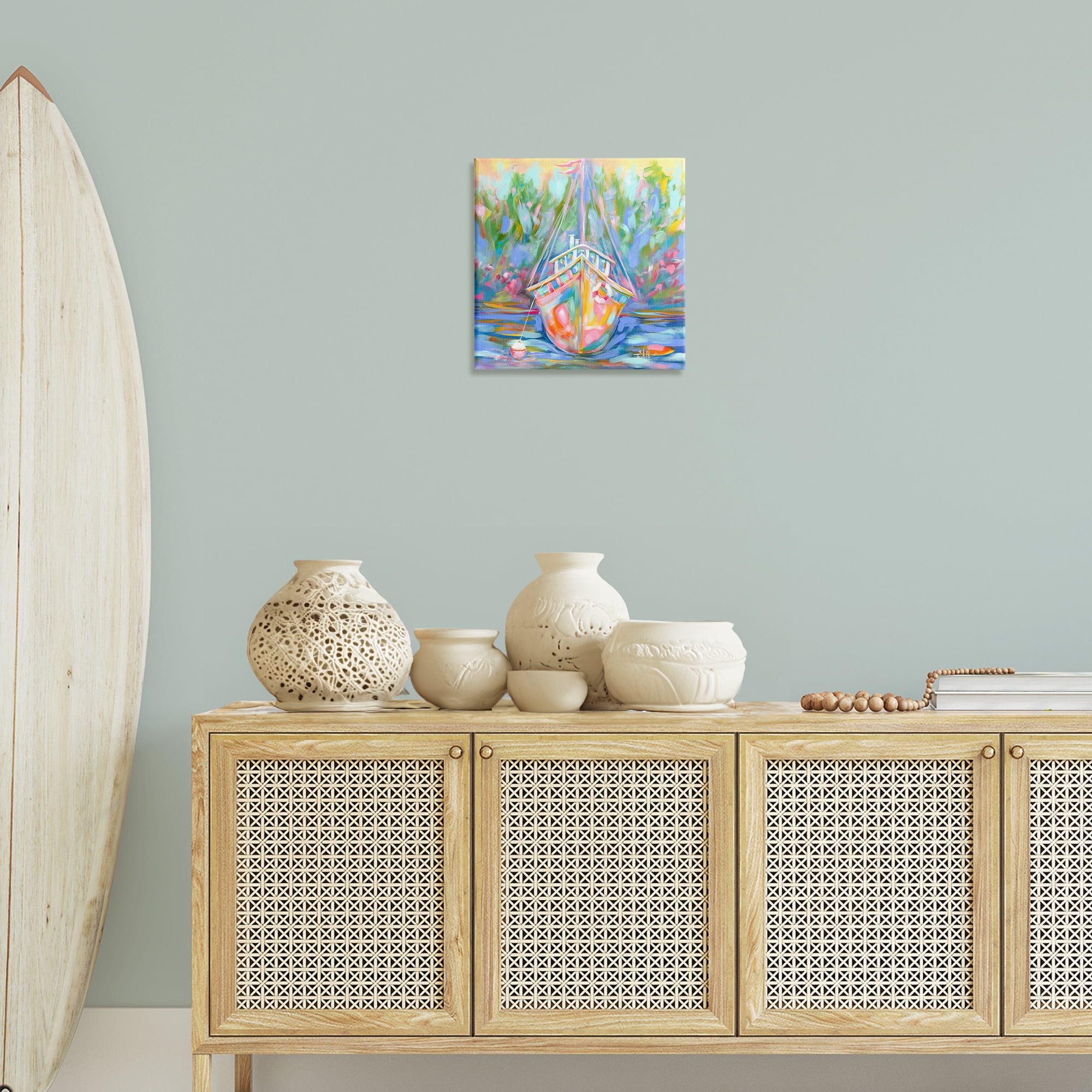 Stupell Industries Boat In Waiting Transportation Painting Gallery Wrapped Canvas Art Print Wall Art, 17 x 17