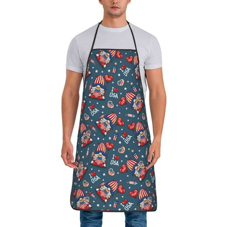 

Matuu Gnome Love USA for Cooking Apron for Men and Women Adjustable Strap and Waist Ties for Baking Cooking Gardening