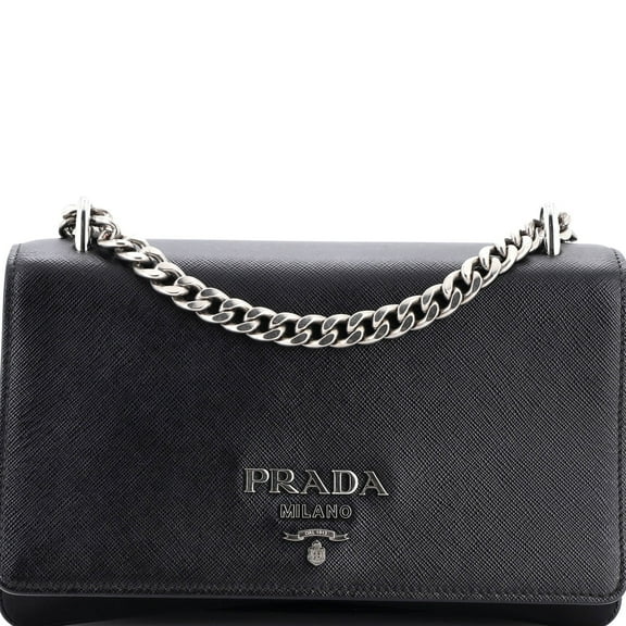 Pre-Owned Chain Flap Crossbody Bag Tessuto and Saffiano Leather Medium By Rebag