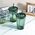 thumbnail image 2 of Glass Tumbler with Straw and Lid, Green Glasses Water Cup with Straw, Colored Glass Drinking Jars for Juice Beverages Iced Coffee Tea Smoothie Soda Milk, 15 oz, Dishwasher Safe, 2 of 4