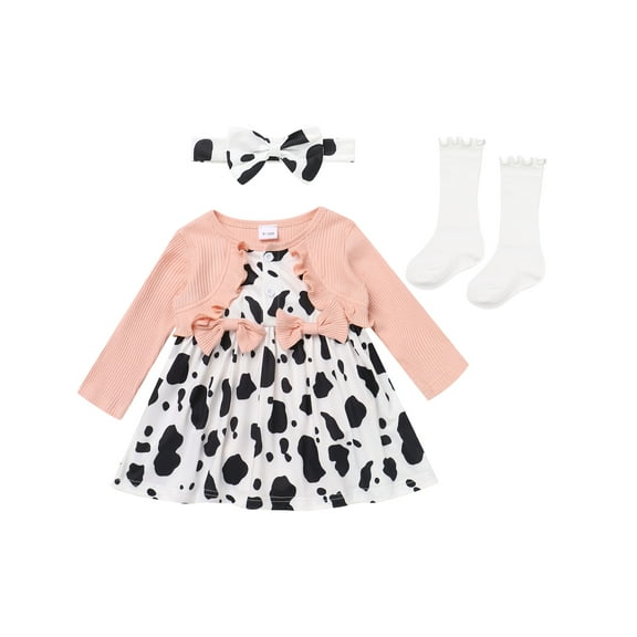 IWEMEK Baby Girls Dresses Cow Print Crew Neck Long Sleeve Romper Comfort Casual Fall Outfits Size 12-18M