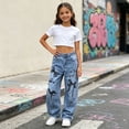 thumbnail image 3 of Kiijoy Wide-Leg Jeans for Girls Bow Graphic Elastic Waist Denim Pants, Blue, Sizes 5-16, 3 of 4