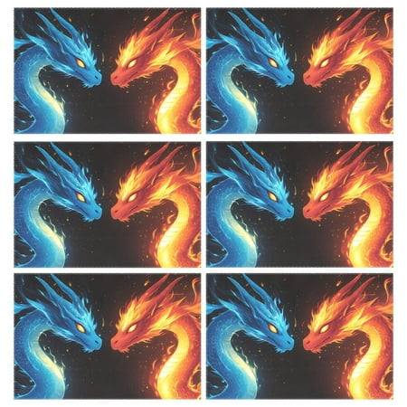 

Ryvnso Placemats Set of 6 Dragon Fire Blue Dining Mats Heat-Resistant Non-Slip Washable Table Mat