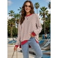 thumbnail image 2 of Unique Bargains Womens Striped Sweatshirt Oversized Crew Neck Long Sleeve Top M Coffee White, 2 of 7