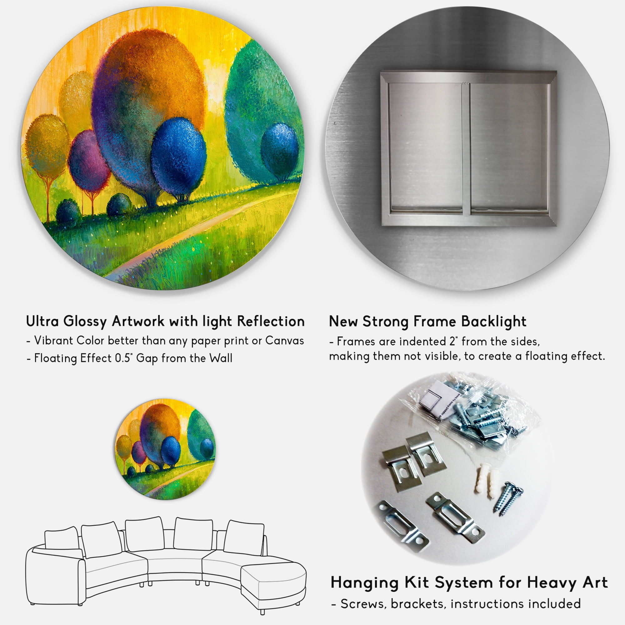 Designart 'Ornamental Colourful Trees III' Modern Circle Metal Wall Art 36x36 - Disc of 36