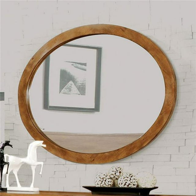 Benzara BM123538 Lennart Wall Mounted Oval Mirror In Oak