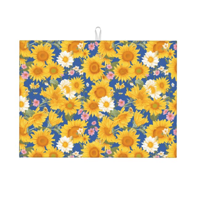 Fotbe Vintage White Yellow Sunflower Alfombrilla de Secado para Cocina con Estampado, 18x24 Pulgadas