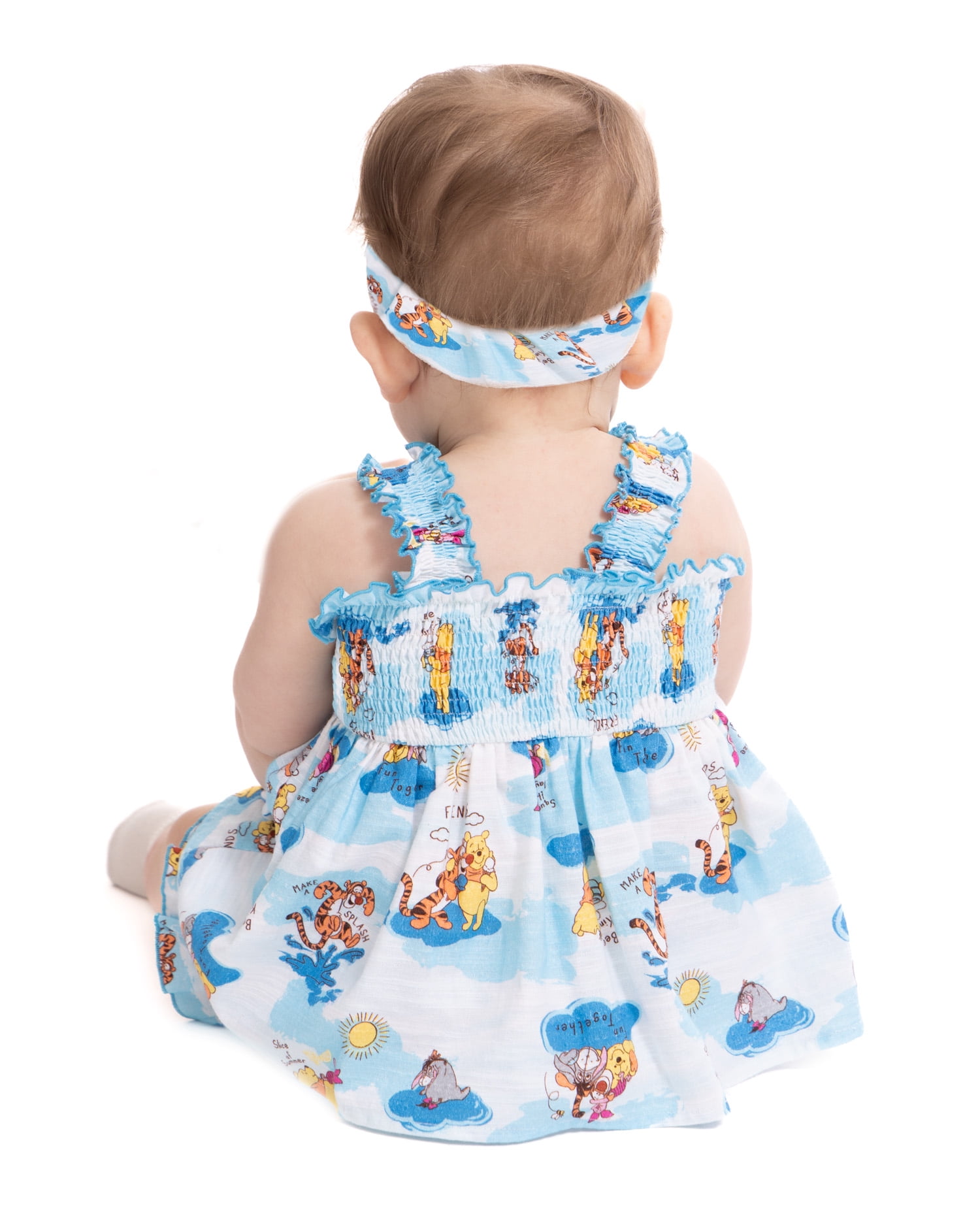 Winnie the Pooh Baby Girls' Smocked Cotton Tank Top, Shorts and Headband Set, 3-Piece, Sizes 0/3M-24M