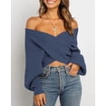 thumbnail image 2 of BTFBM Off The Shoulder Sweater for Women Winter Fall Fashion V Neck Long Sleeve Ribbed Knit Wrap Cropped Sweaters, 2 of 10