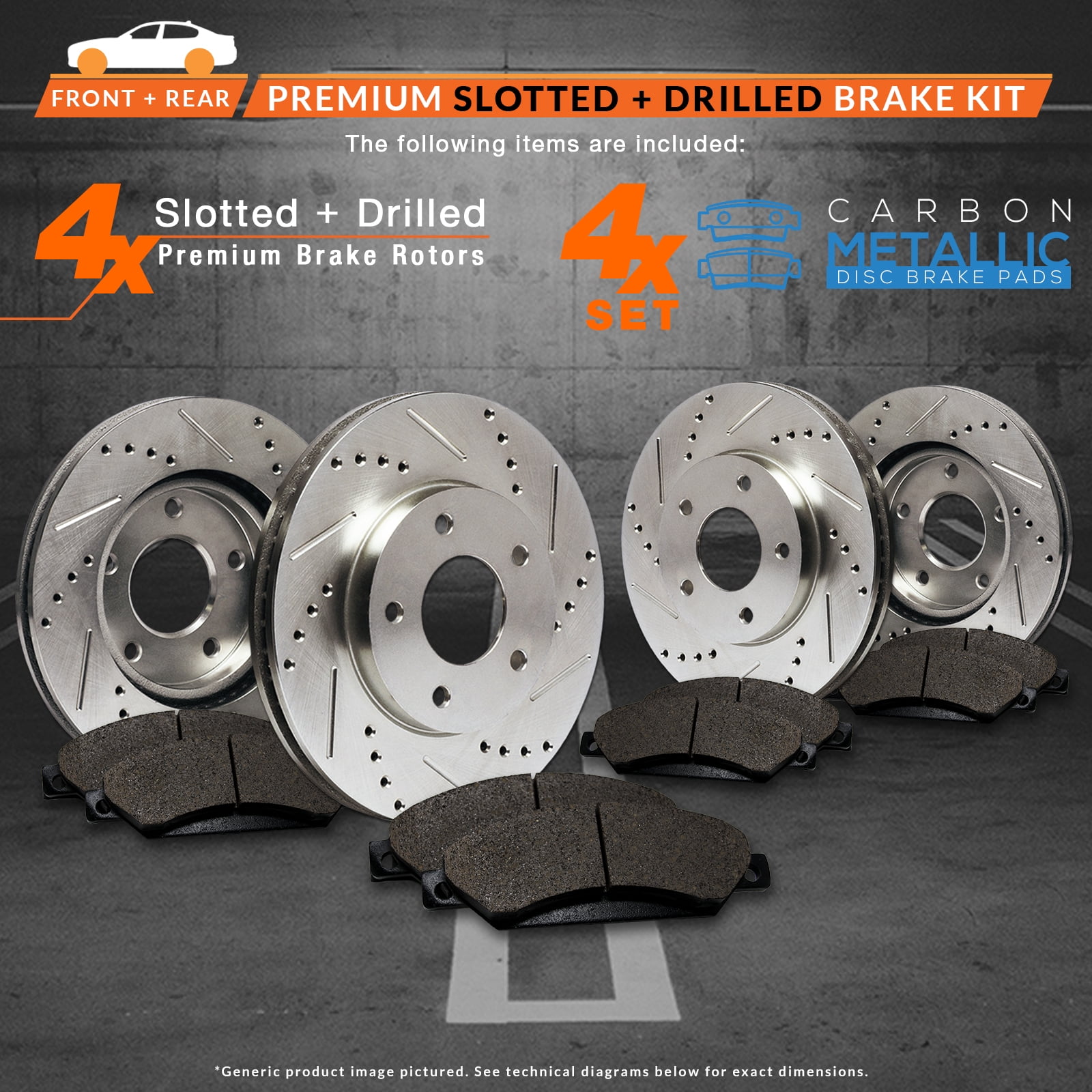 Fits 2016 Buick Verano Max Brakes Front Rear OE Series Rotors w//Ceramic Pads Premium Brake Kit KT173243