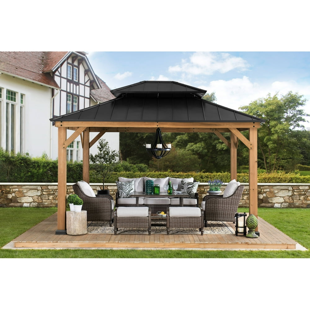 Sunjoy Bridgeport 11 ft. x 13 ft. Cedar Framed Gazebo with Steel