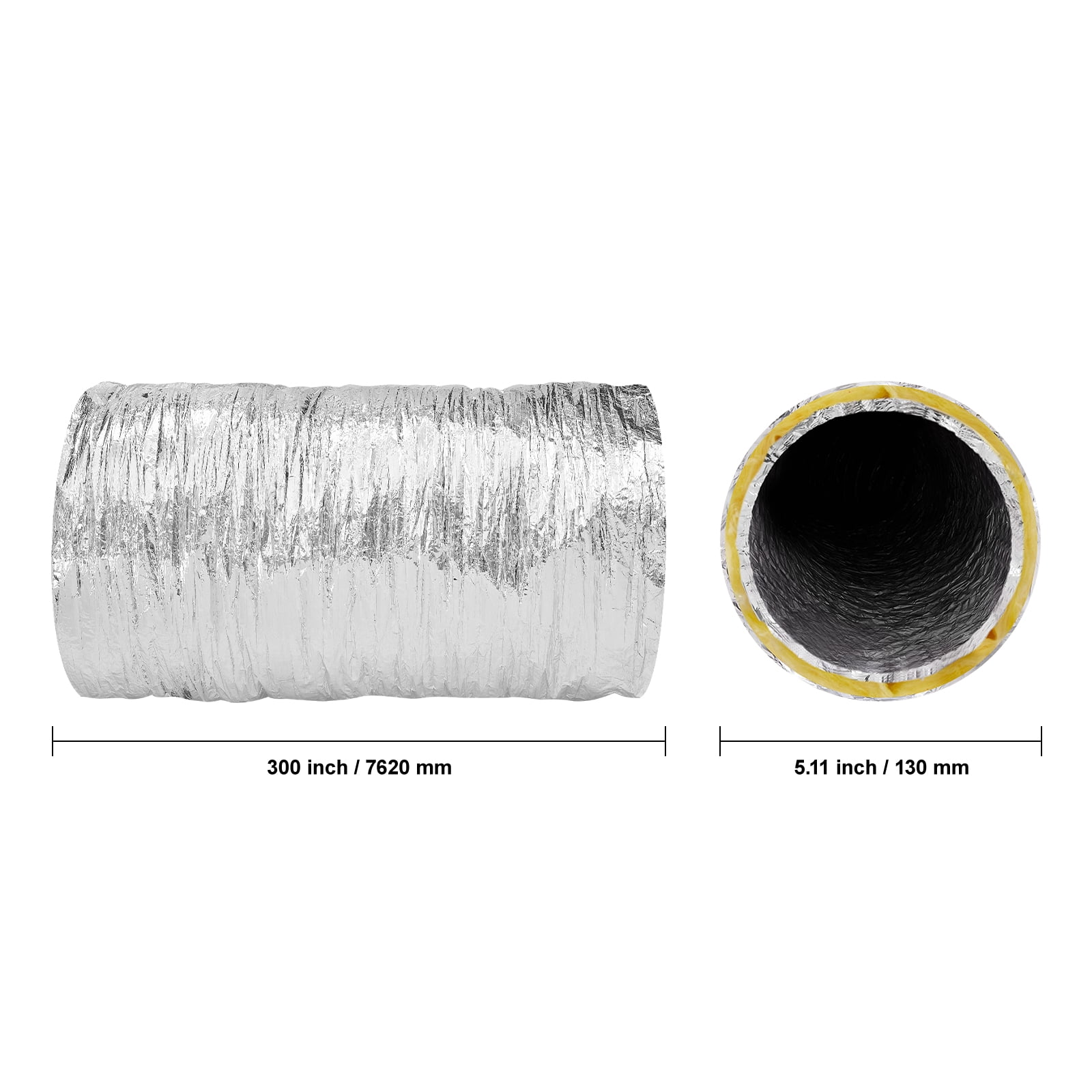 KFFKFF 5in x 25ft Insulated Flexible Duct Dryer Vent Hose HVAC Ventilation R-4.2