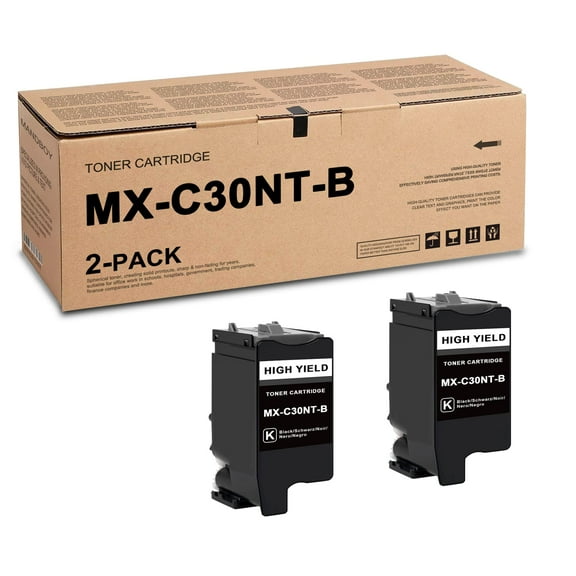 Compatible MX-C30NT-B Black Toner Cartridge (2-Pack) | High Yield MXC30NT-B Toner Replacement for Sharp MX-C30NT Compatible with MX-C300W, MX-C300P, MXC301, MX-C301W, MX-C250, MX-C300 Printer