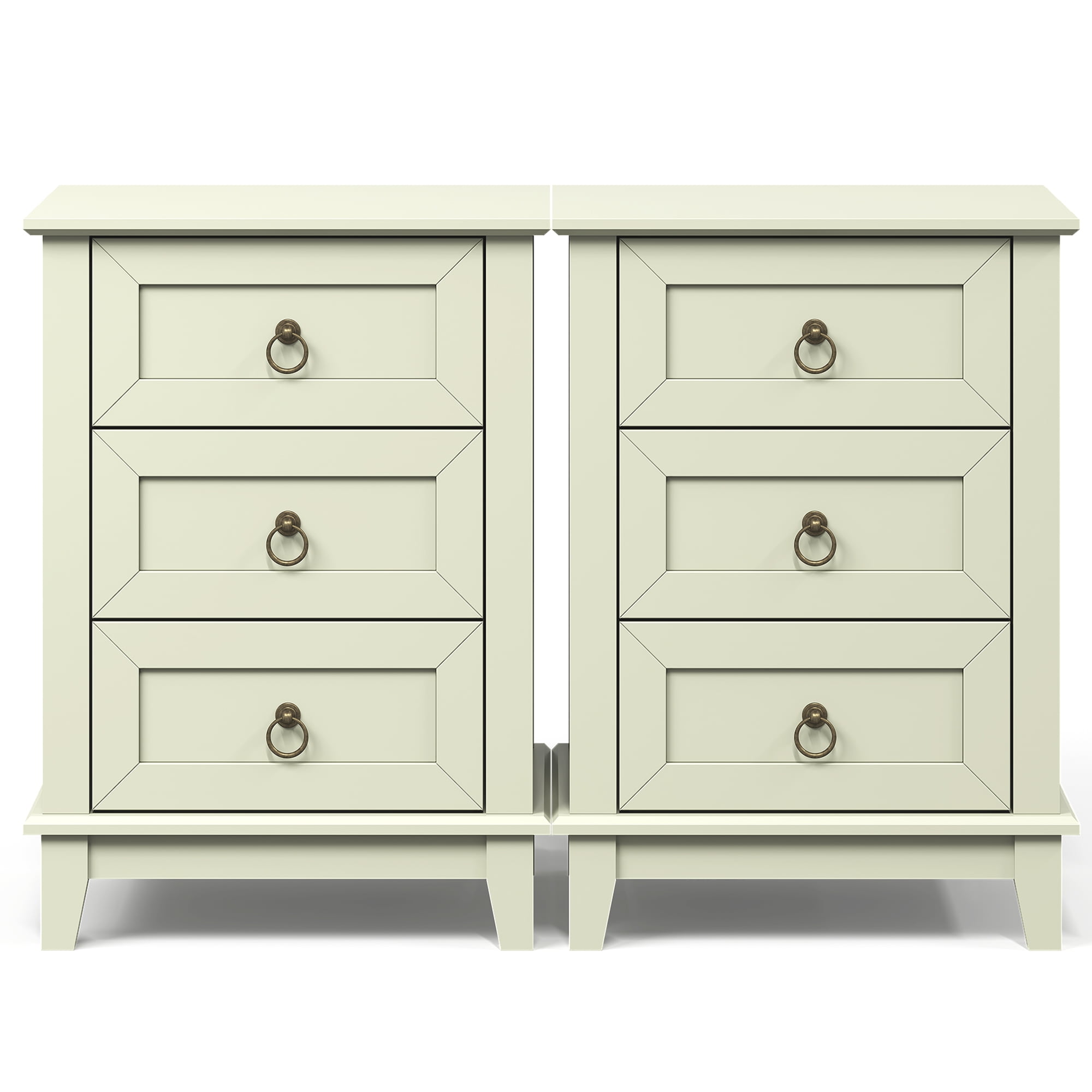 Heynemo Light Green Nightstand Set of 2: Modern 3-Drawer Dressers, Tall Narrow Bedside Tables with Smooth Gliding Drawers for Bedroom
