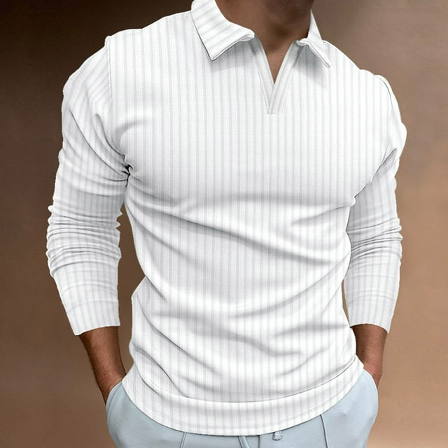 Shirts For Men Casual Solid Color Turndown Long Sleeve Tops Pullover Zipper High Elastic Blouse