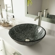 VIGO Giovanni Titanium Gray Glass 17 in. L x 17 in. W x 6 in. H Round Vessel Bathroom Sink