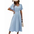 thumbnail image 2 of Women'S Vintage Polka Dot Dress V-Neck Waist Cinching Elegant Short Sleeved A-Line Dress Sky Blue XXL, 2 of 9