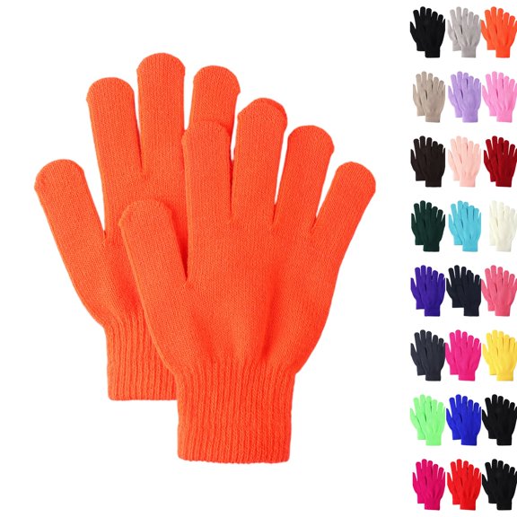 Winter Gloves Knit Warm Adult Stretchy Magic Gloves Bulk for Men Women Teens Saffron
