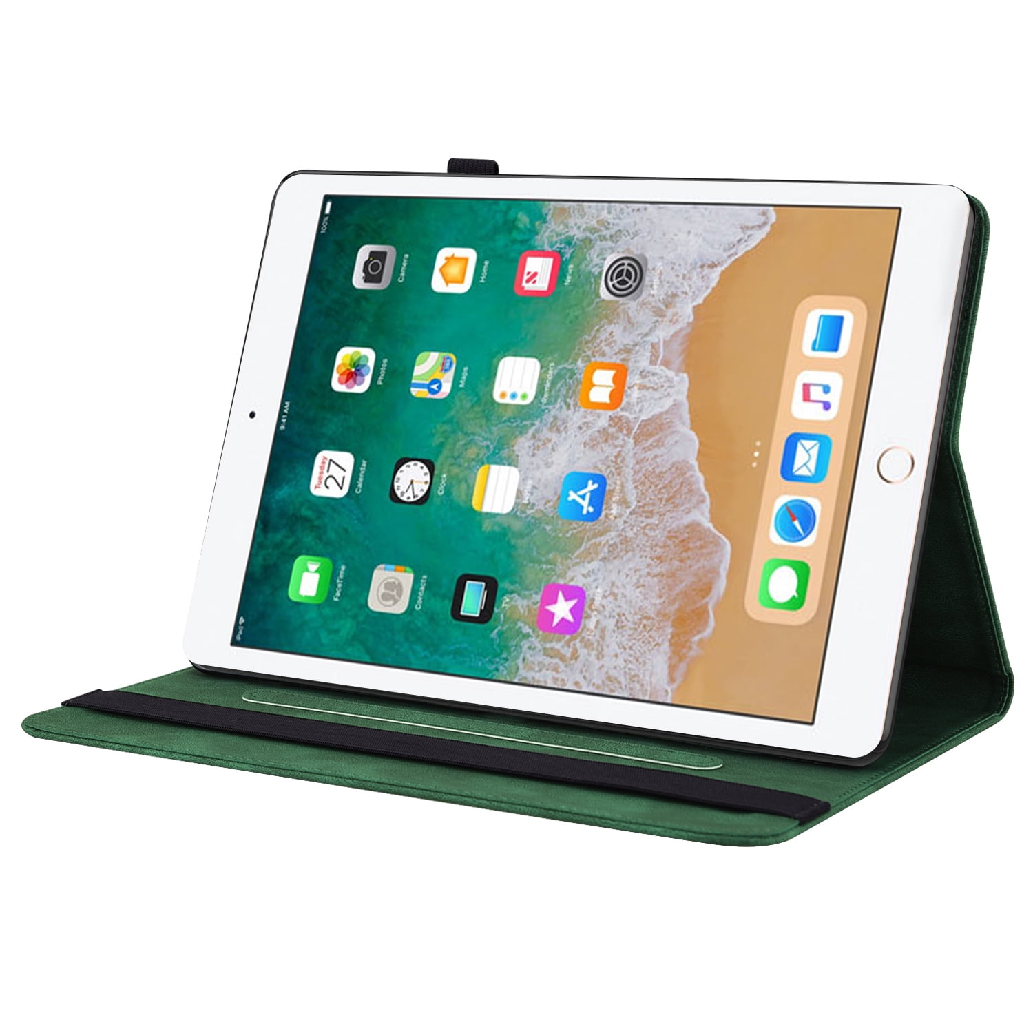 iPad 9.7 Case 2018/2017, iPad Air 1 2 Case, Allytech Butterfly Embossed Shock Absorption Kickstand Pencil Holder Auto Sleep Wake Slim Cover Case for Apple iPad 6th 5th Generation, Green