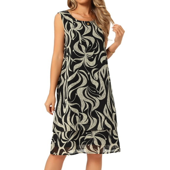DARING DIVA Women's Chiffon Sleeveless Floral Tiered Flowy Sundress S Black