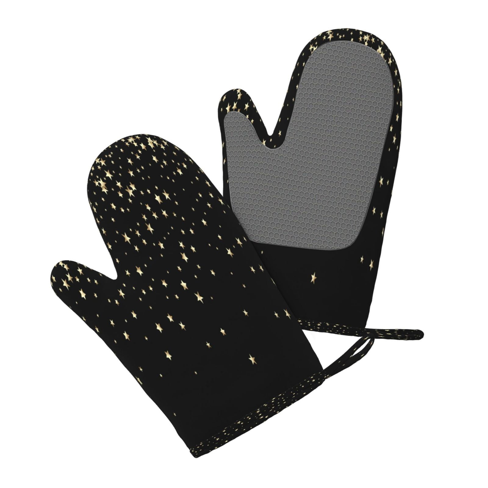 Hirioo Star Silver Glitter for Silicone Oven Mitts for BBQ, Baking, Cooking, Set of 2, Heat Resistant 260℃, Non-Slip Kitchen Essentials