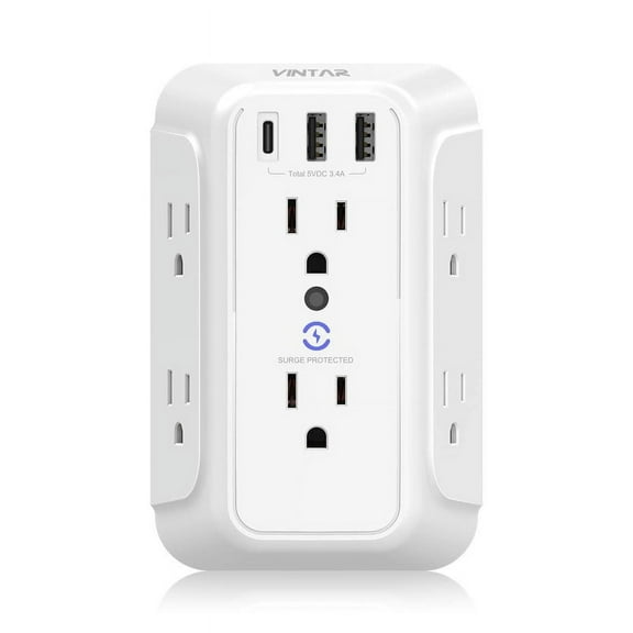 Wall Outlet Extender with 3 USB Wall Charger, VINTAR Surge Protector Power Strip, Multi Plug Outlets, Plug Expander Wall Adapter Spaced for Home Travel Office (2U 1C)