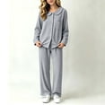 thumbnail image 2 of Bovxnpu Boys Girls Sleepwear Set Long Sleeve Collared Cardigan Top and Pants Homewear Outfits, 2 of 9