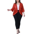 thumbnail image 2 of Cárdigan de encaje de ganchillo para mujer Agnes Orinda, talla grande, con mangas 3/4, ligero y transparente, ideal para el verano, 4X, rojo, 2 of 6