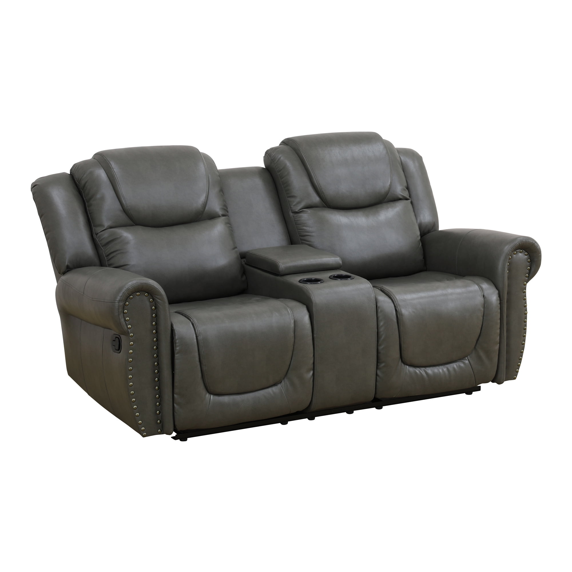 Aukfa 78" Double Recliner Chair Loveseat RV Sofa w/ Cupholder & Console, Home Theater Seating, Leather, Gray