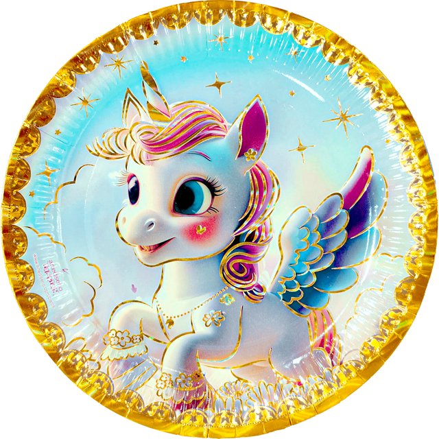 24 Pz Plato Cartón Premium Pastelero Fiesta De Cumpleaños Unicornio bebé