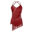 thumbnail image 3 of XUNZOO Justaucorps-Robe de Danse Latine pour Femme Sans Manches à Franges Justaucorps Rumba Samba Danse de Salon Bourgogne P, 3 of 7