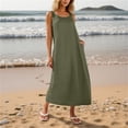 thumbnail image 6 of Zynoxe Midi Dresses for Women Classic Square Neck Sleeveless Beach Dress Flowy A-Line Solid Color Women's Cotton Linen Dresses Breathable Casual Loose Shift Sundress with Pockets S, 6 of 10
