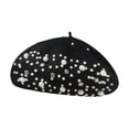 thumbnail image 1 of Boina para mujer portátil de otoño para hombres y mujeres, gorro moderno con perlas y diamantes de imitación. Negro, 1 of 9