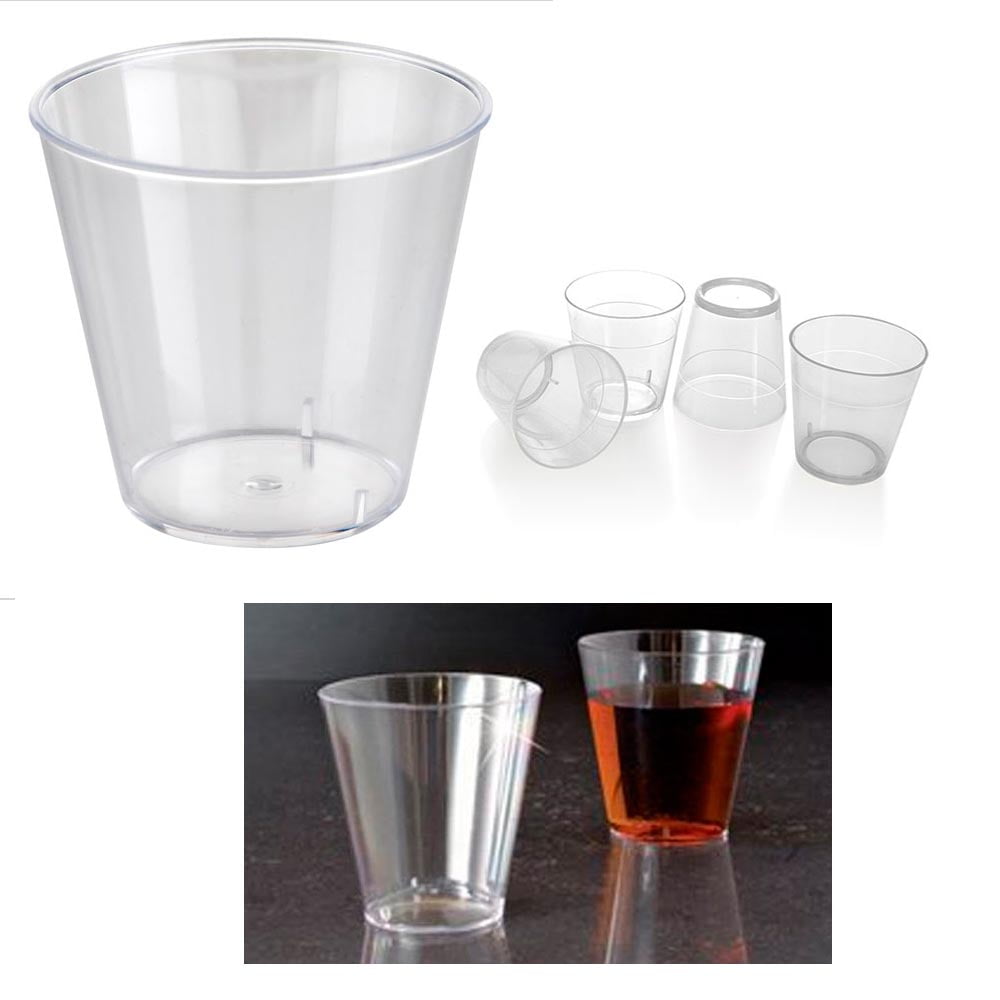 25 Clear Shot Glasses 2 oz Hard Plastic Disposable Cups Wine Party Catering Bar by PRIDE PRODUCTS