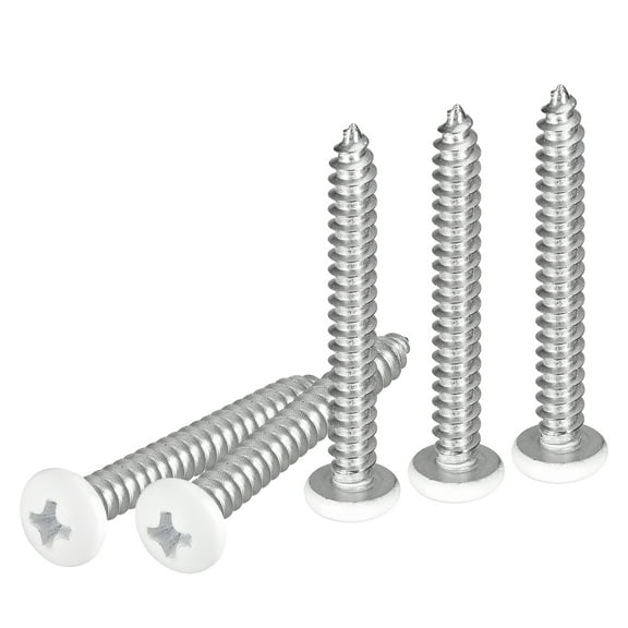 Uxcell #10x1-1/2" White Screws - 25Pack - 304 Stainless Steel Pan Head Phillips Screw