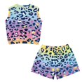 thumbnail image 2 of chaqlin Rainbow Leopard Print Girls 2 Piece Summer Outfits Sleeveless Round Neck Tank Top Elastic Waist Flare Pants with Pockets Trendy Vacation Clothes, 2 of 7
