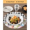 thumbnail image 3 of 15 Inch Round Placemats Set of 6, Easter Non Slip Heat Insulation PP Table Mats, Spring Bunny Feet Flowers Eggs Black Buffalo Plaid Washable Place Mats for Kitchen Dining Party Table Decor, 3 of 7