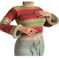 thumbnail image 1 of Femmes Pull Crop Top Y2k Tricot Crochet Pull-Over Manches Longues, 1 of 6