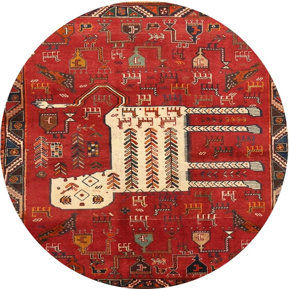 Ahgly Company Indoor Round Traditional Red Animal Area Rugs, 4' Round