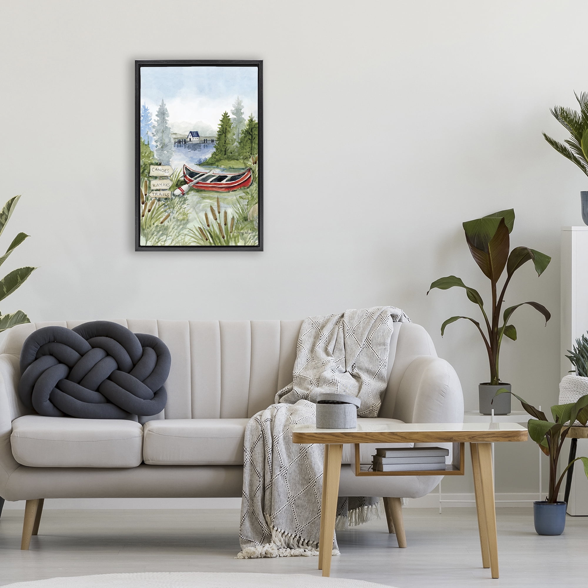Stupell Industries Canoe On Lake Black Framed Floater Canvas Wall Art, design by Susan Winget