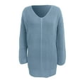 thumbnail image 4 of Women's Sweaters Women Fall Clothes Solid Color V Neck Sweater Dress Mid Length Knitted Pullover Casual Elegant Soft Warm Comfortable Tunic Outfit, 4 of 5