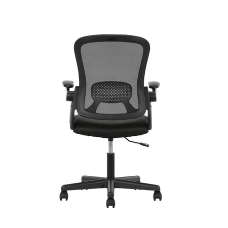 MAINSTAYS ERGONOMIC MESH BACK OFFICE CHAIR WITH FLIP UP ARMS FOR ADULTS, BLACK FABRIC, 275LB