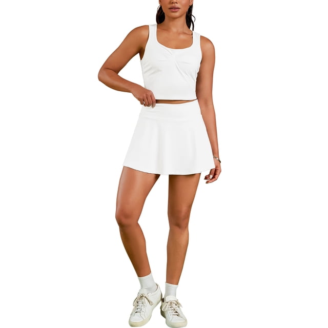 Conjunto de dos piezas sin mangas ATHLECHIC, falda de tenis con fruncidos y top corto, y skort plisado M Blanco