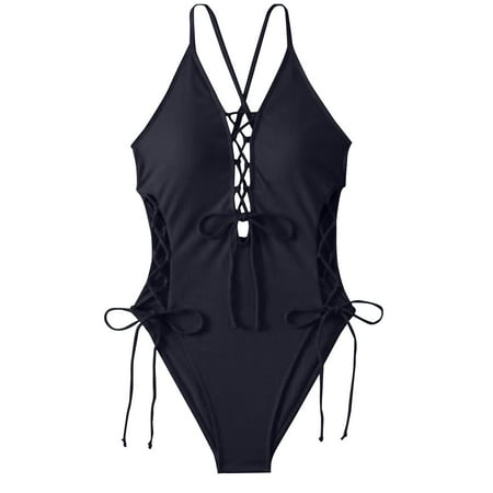 POROPL Womens Swimsuits One Piece Fashion Bikini Halter Top Swim Black Size S-XL